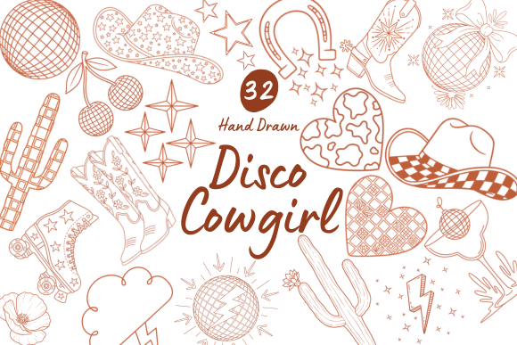 Download 32 Disco Cowgirl Hand Drawn Graphics - Drawn Collection