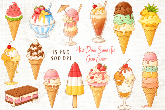 Download Hand Drawn Summer Ice Cream Clipart PNG - Drawn Collection